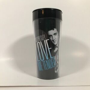 Elvis Presley Love Me Tender 16oz Plastic Travel Mug Vandor 2010 Black 47351